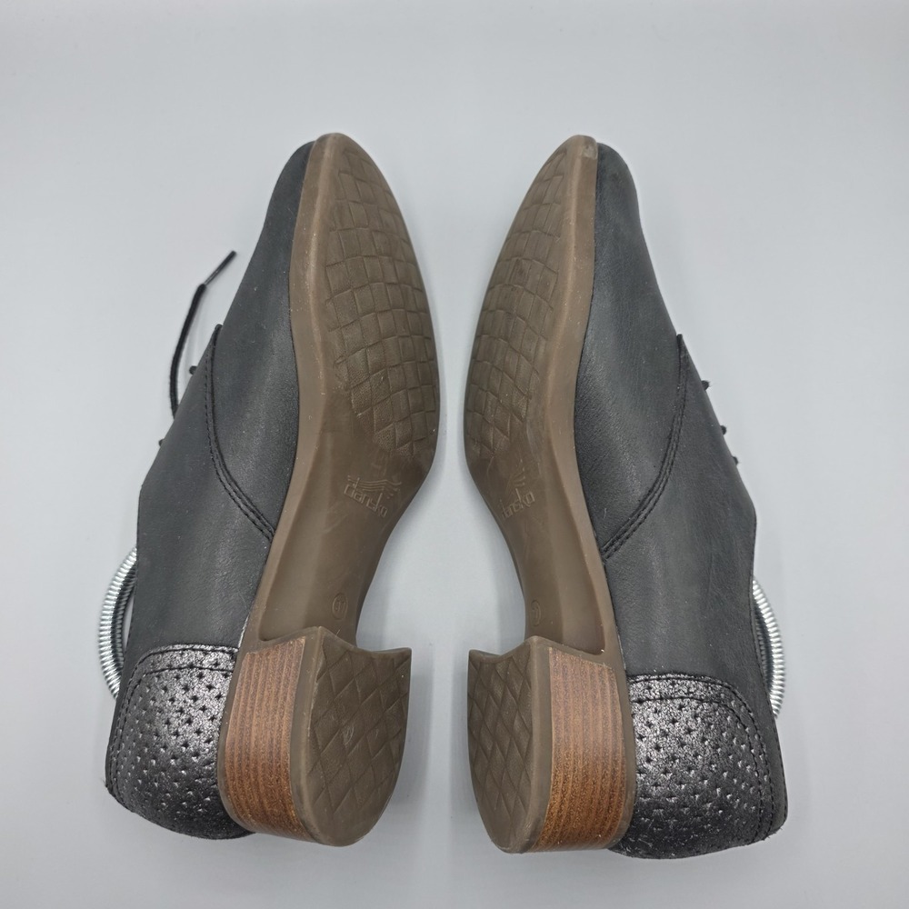 Dansko Louise Oxfords Womens 37 Black Gray Leather Metallic Lace Up Derby Shoes - Picture 7 of 14